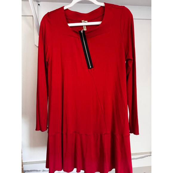 Comfy USA Women’s Tunic-Length Blouse Zipper Red Size Small - Picture 1 of 9